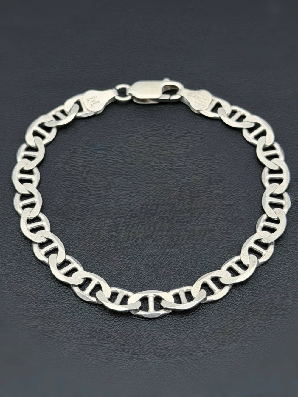 Italy 925 Sterling Silver Mariner Link Unisex Bracelet 7.25” 6.5mm